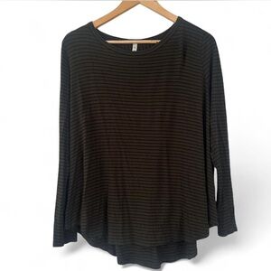 MTS | Women’s Large Green blouse with Black striped long sleeve top #stripes